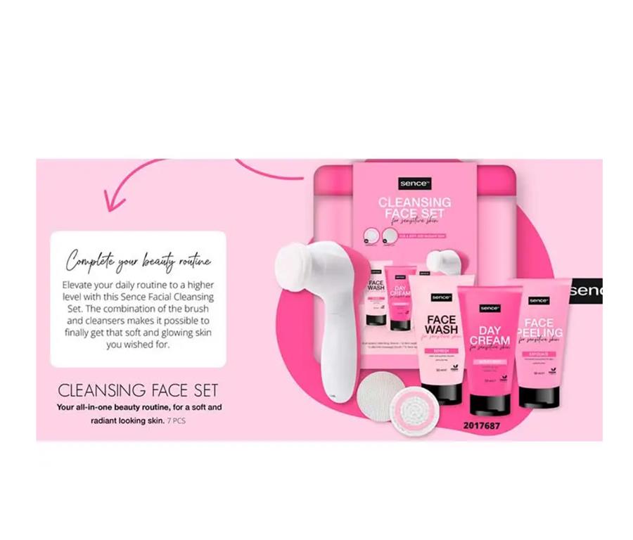 Sence Set ecpillo facial rosa + crema limpieza 50 ml + crema de dia 50 ml + peel facial 50 ml | Set.sence